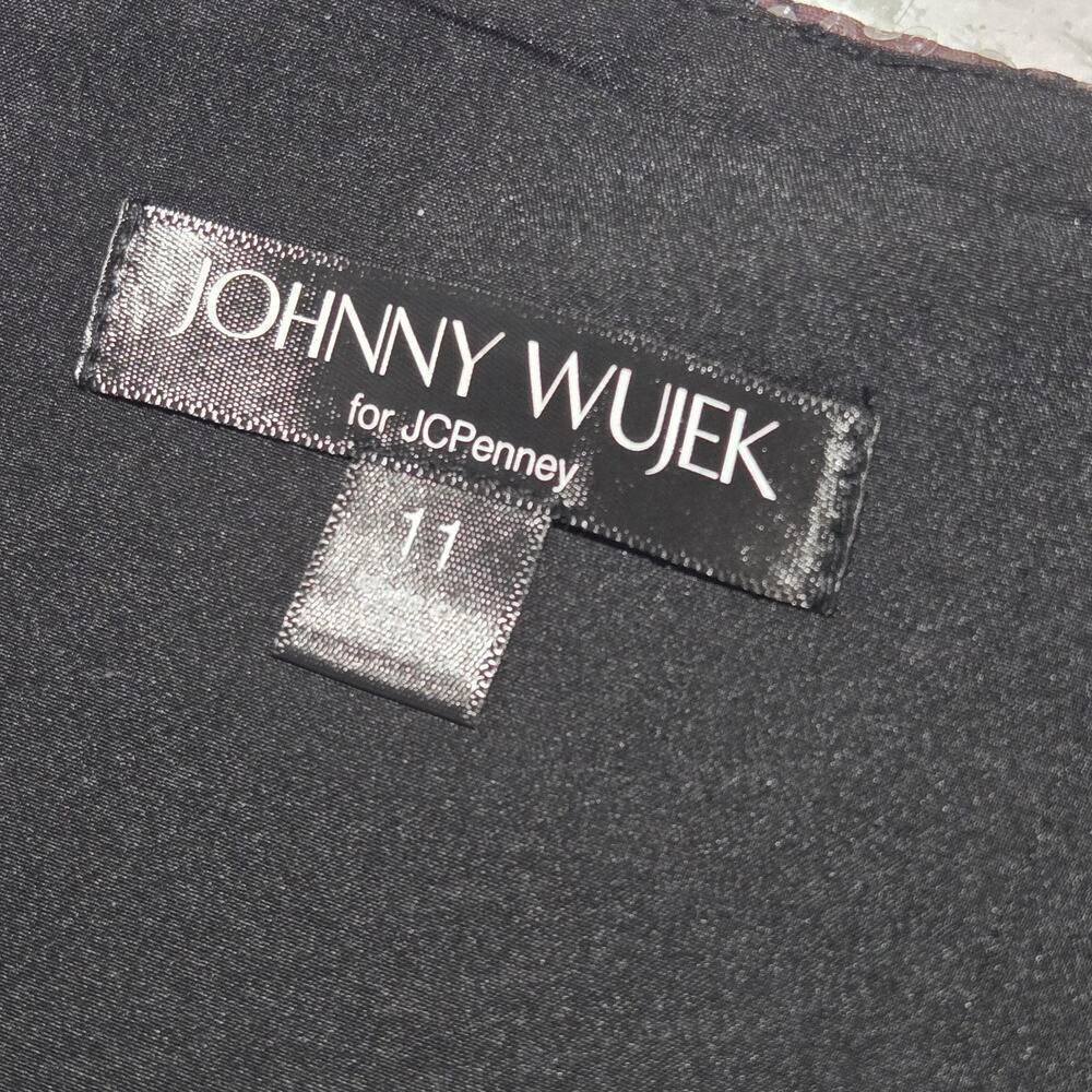 Johnny Wujek Sequin Crop Top Bow Front Zip Back Jrs Sz 11 Plaid Black Brown GLAM - Picture 10 of 15
